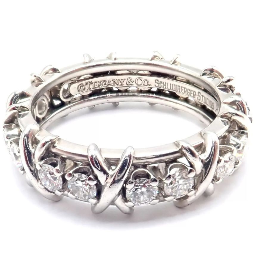 Tiffany & Co. Jean Schlumberger Platinum 16 Stone Diamond Band Ring Size ONE SIZE - 9 Thumbnail