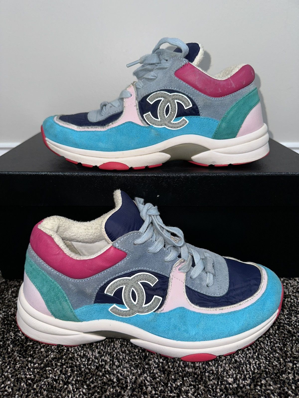 Chanel Chanel CC Logo Multicolor Suede Trainer Sneakers Size US 9.5 / IT 39.5 - 4 Thumbnail