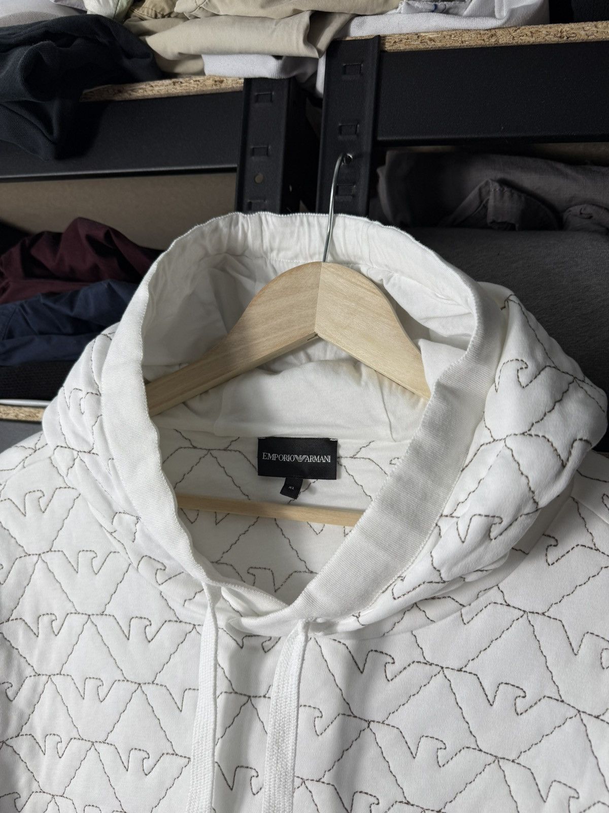 Emporio Armani Emporio Armani Women Quilted Monogram Hoodie White Oversized Size XL / US 12-14 / IT 48-50 - 14 Thumbnail