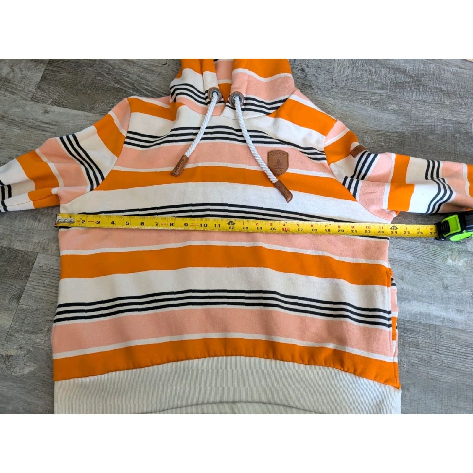 Vintage Wanakome Women’s XL Hoodie Hooded Sweatshirt Orange Black Striped Pockets Size XL / US 12-14 / IT 48-50 - 7 Thumbnail