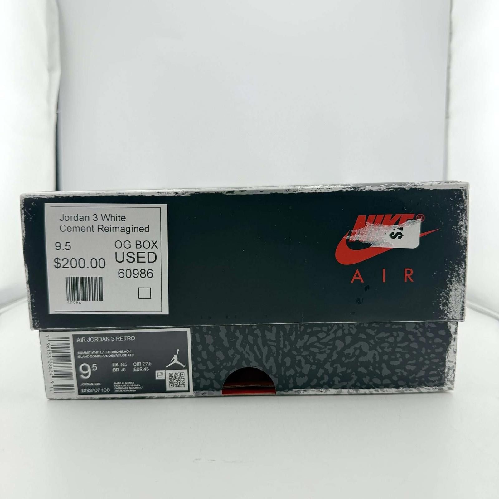 Nike og box Jordan 3 White Cement Reimagined 9.5 Used OG Box Size US 9.5 / EU 42-43 - 8 Thumbnail