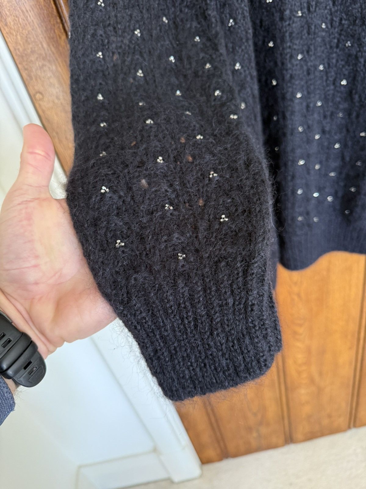 Saint Laurent Paris FW15 Saint Laurent studded mohair black cardigan glass Hedi Size US M / EU 48-50 / 2 - 17 Thumbnail