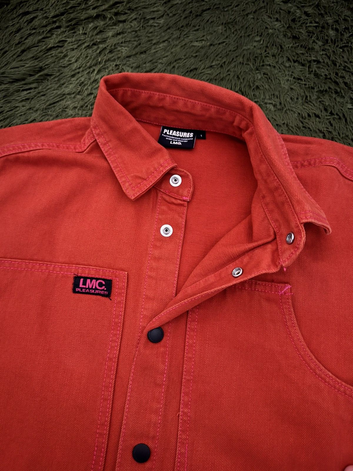 Pleasures [1] PLEASURES x LMC Denim Shirt Jacket – Orange Size US XL / EU 56 / 4 - 4 Thumbnail