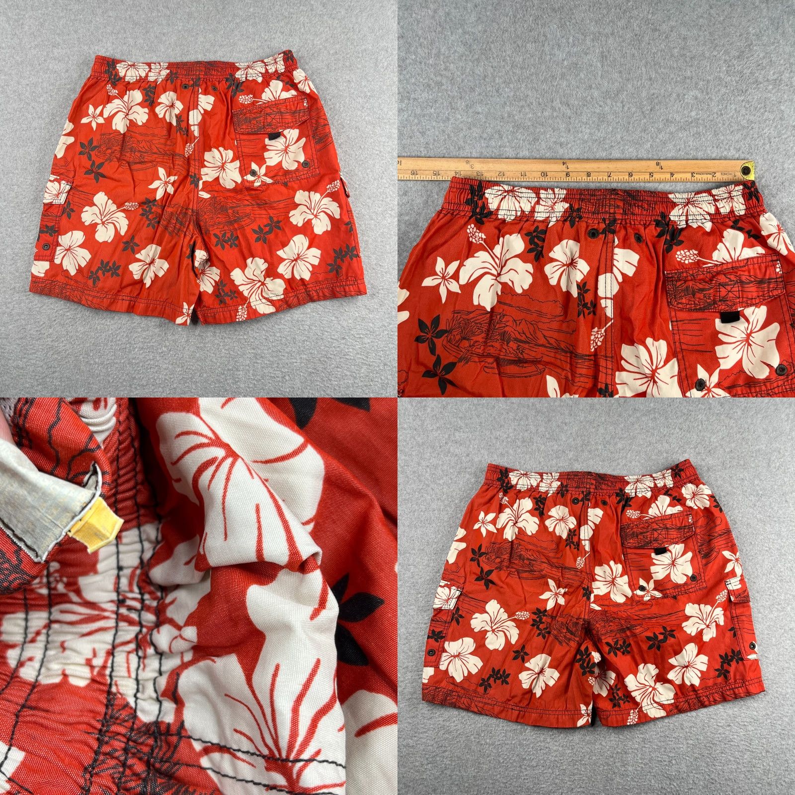 Tori Richard Tori Richard Swim Trunks Mens Medium Red Floral Lined Polyester Bathing Bottom Surfing Beach Size 40R - 8 Thumbnail