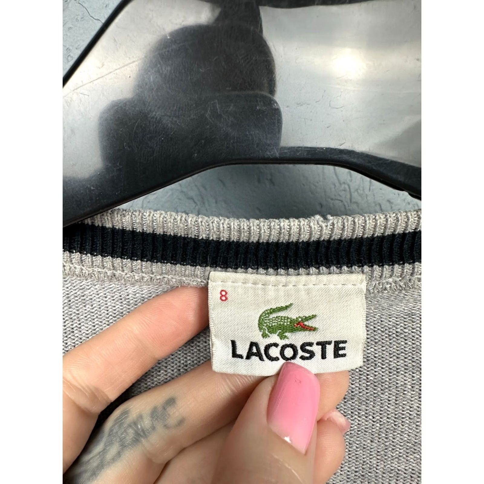 Lacoste Lacoste Mens Crew Neck Knit Sweater 2XL Gray Cotton Solid Pullover Vintage Logo Size US XXL / EU 58 / 5 - 5 Thumbnail