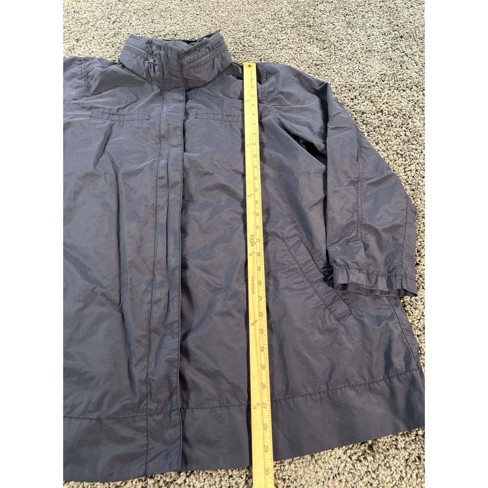Eileen Fisher EILEEN FISHER Jacket Womens L Blue Nylon Hooded Coat Snap Mid-Length Fleece Lined Casual Travel-Solid Cotton Blend Front Snap Coat Womens L Size L / US 10 / IT 46 - 2 Thumbnail