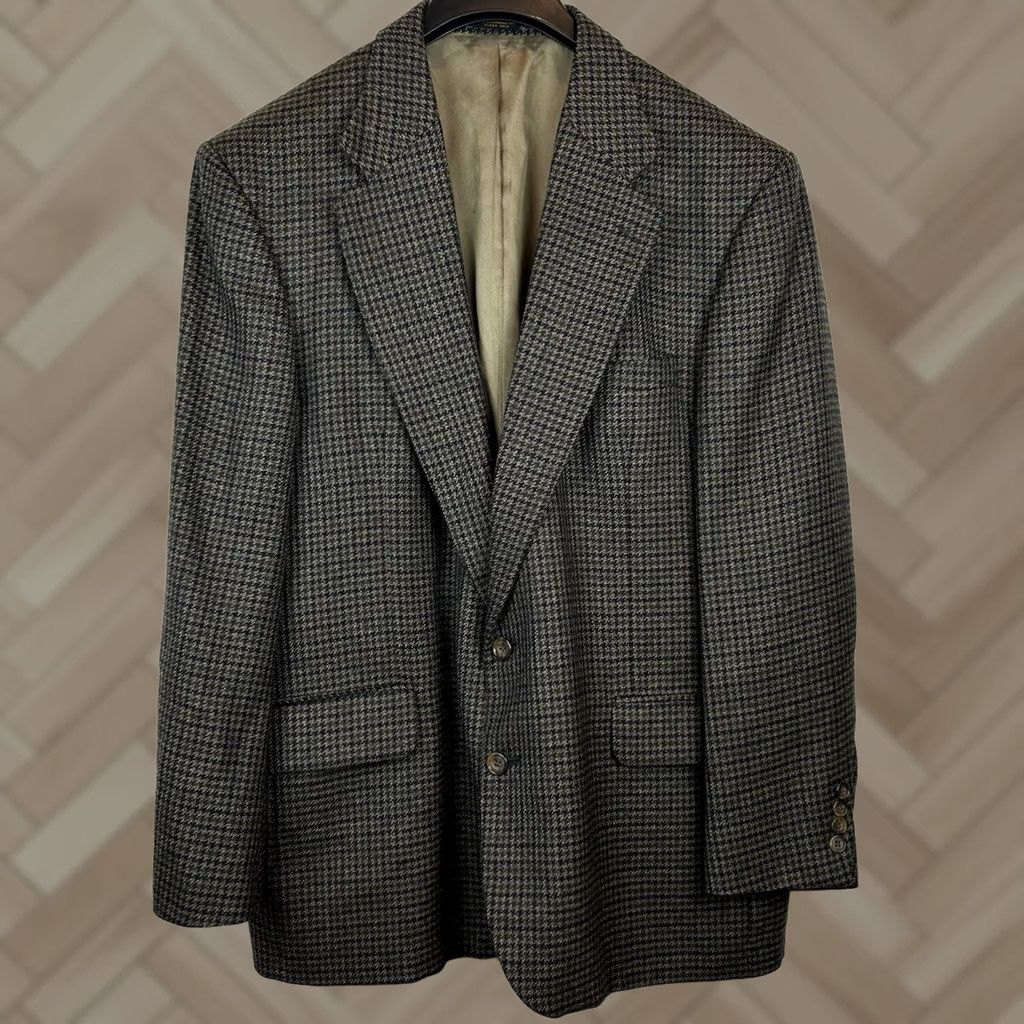 Oscar De La Renta Oscar de la Renta Mens Suit Jacket Houndstooth Wool 46R Regular Fit Notch Lapel 2-Button Front Vintage? No Size 46R - 1 Thumbnail