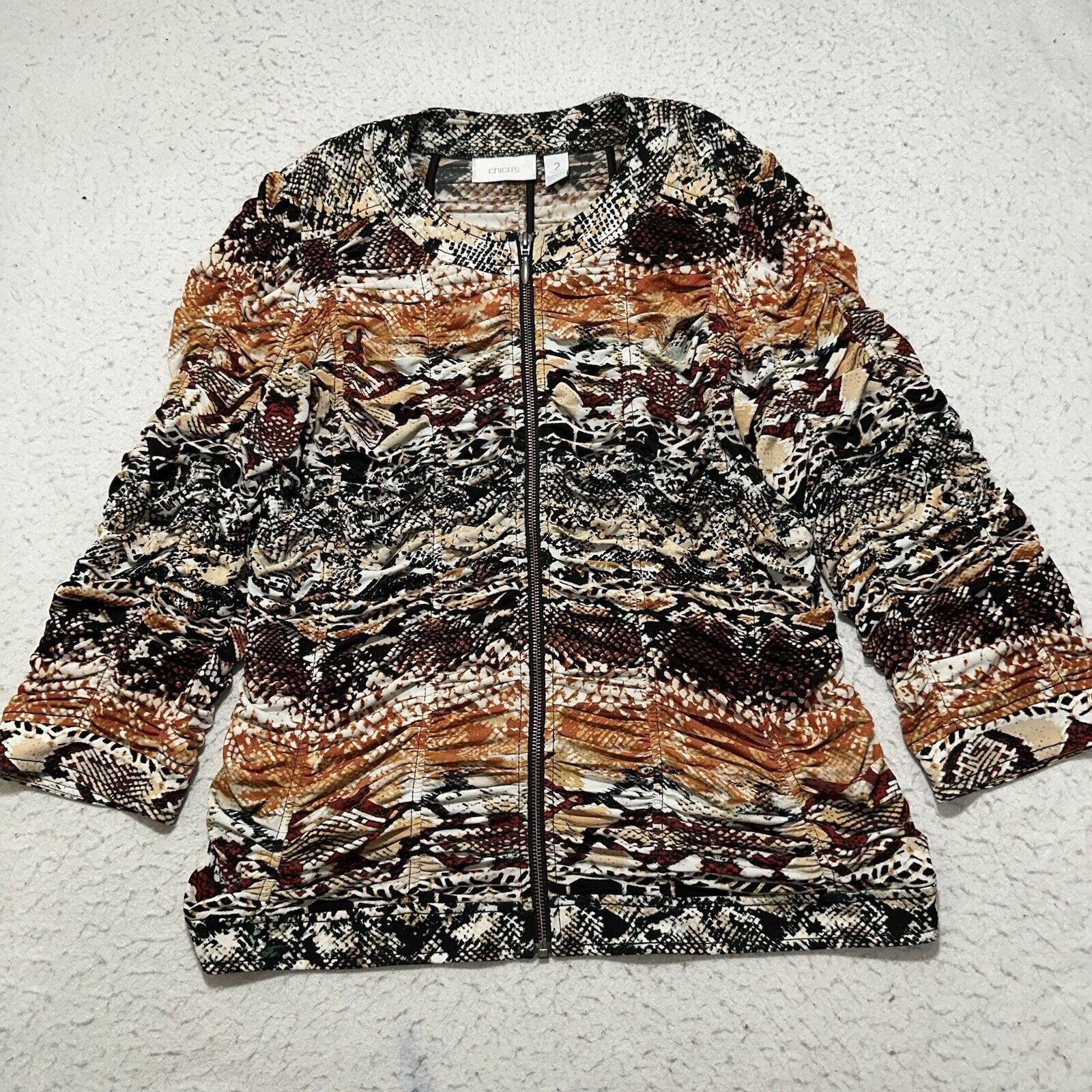 Chicos Chico's 2 Large Animal Snakeskin Ruched Sweatshirt Jacket Size L / US 10 / IT 46 - 1 Thumbnail