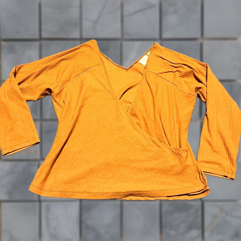 Vintage Maeve Anthropologie Shirt Women 3XL Orange Ribbed Long Sleeve V Neck Wrap Blouse Size XXL / US 16-18 / IT 52-54 - 1 Thumbnail