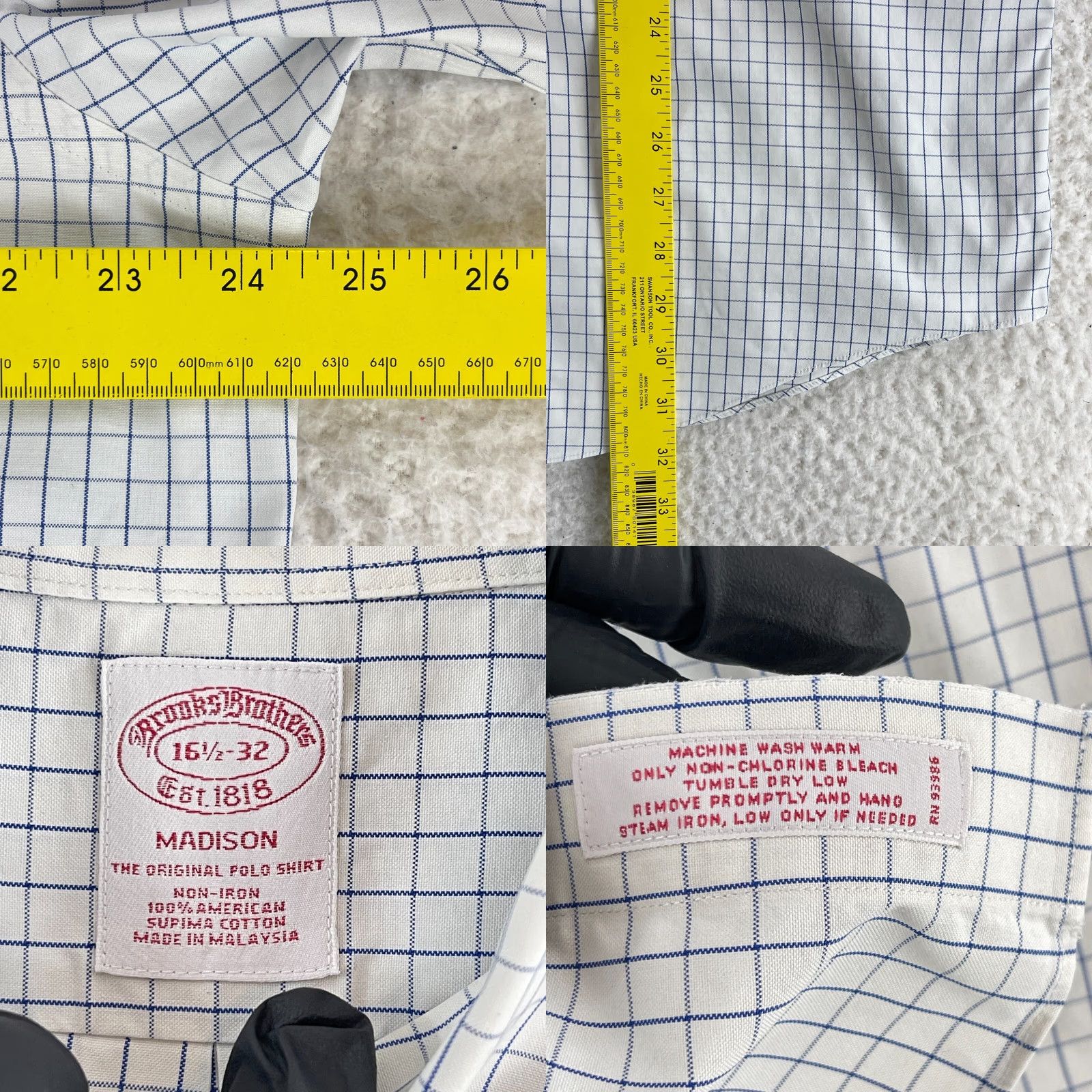 Brooks Brothers Brooks Brothers Madison White Check Button-Down Dress Shirt Mens Large Long Sleeve Shirt Size 42R - 8 Thumbnail