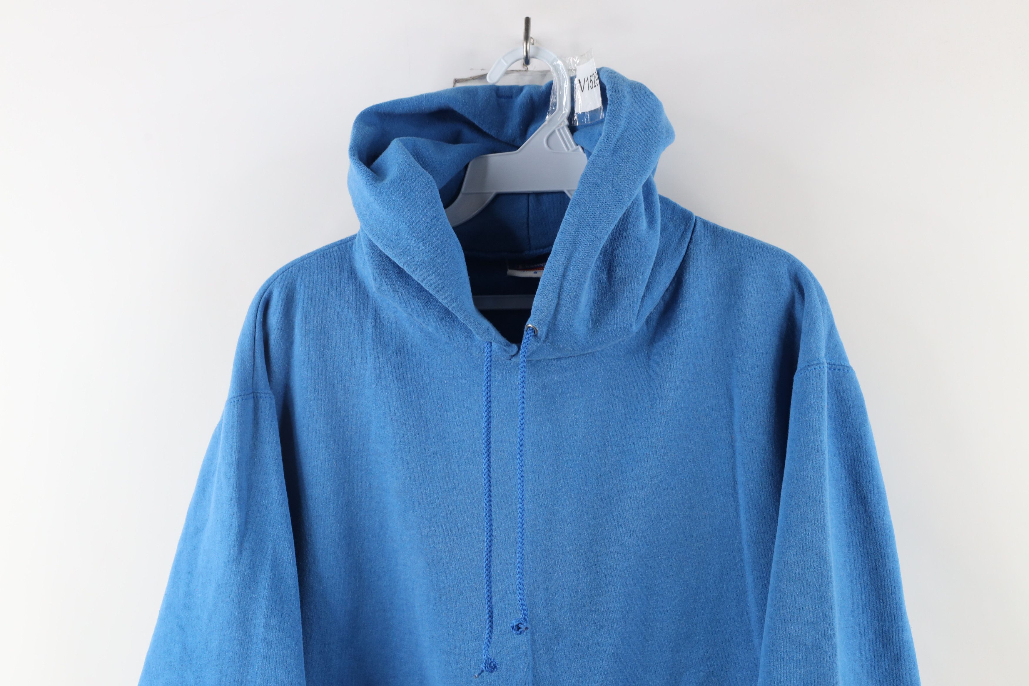 Champion × Vintage Vintage 90s Champion Faded Blank Hoodie Sweatshirt Blue Size US S / EU 44-46 / 1 - 2 Thumbnail