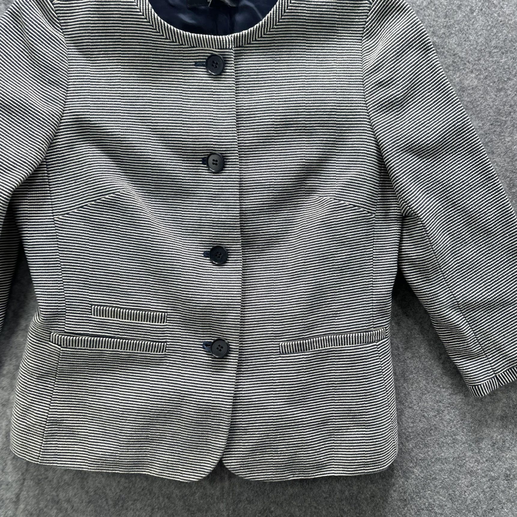 Talbots Talbots Blazer Jacket Womens 6P Petite Navy White Stripe 3/4 Sleeve Lined Career Size M / US 6-8 / IT 42-44 - 4 Thumbnail