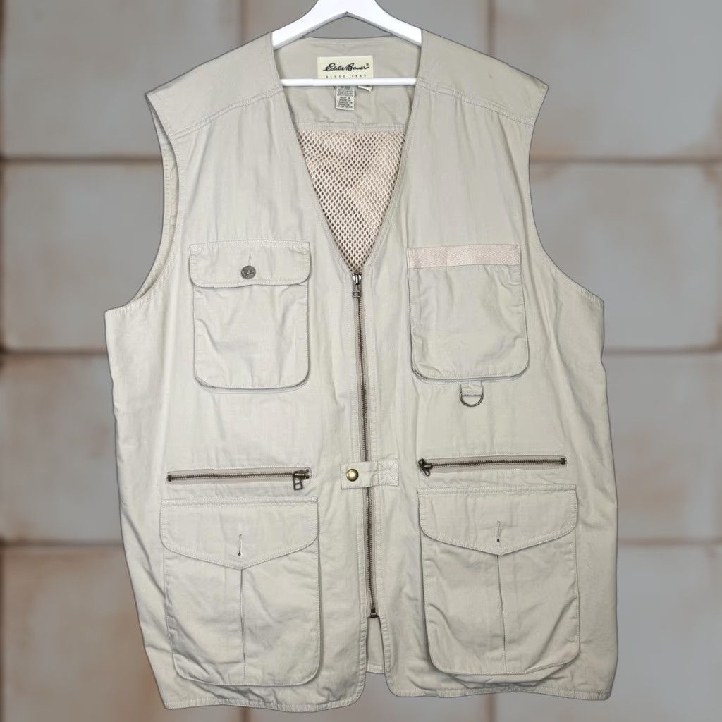 Eddie Bauer VINTAGE Eddie Bauer Vest Mens XL Beige Full Zip Cotton Multi Pocket Fishing Jacket Size US XL / EU 56 / 4 - 1 Thumbnail