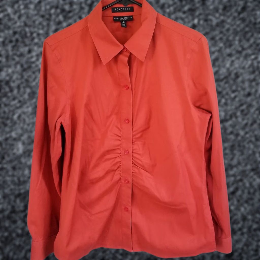 Vintage Foxcroft Women Blouse Shirt Long Sleeve Non-Iron Ruched Red Sz 10 Fitted Shirt Women Size L / US 10 / IT 46 - 1 Thumbnail