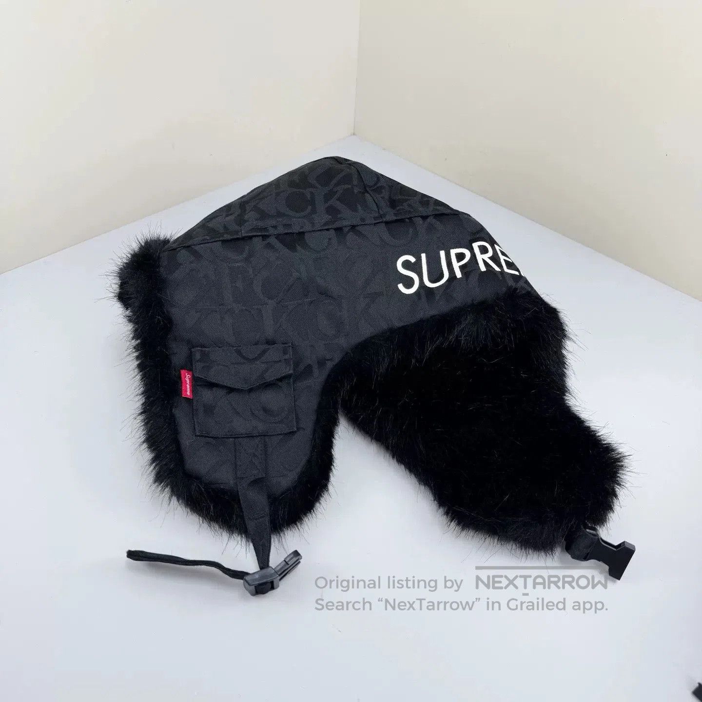 supreme black fur lineman hat.