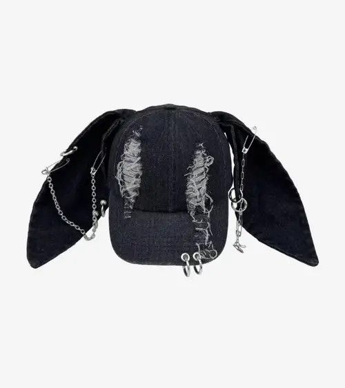 VIBE Avant garde chunky bunny rabbit ear distressed raw denim cap Size ONE SIZE - 2 Thumbnail