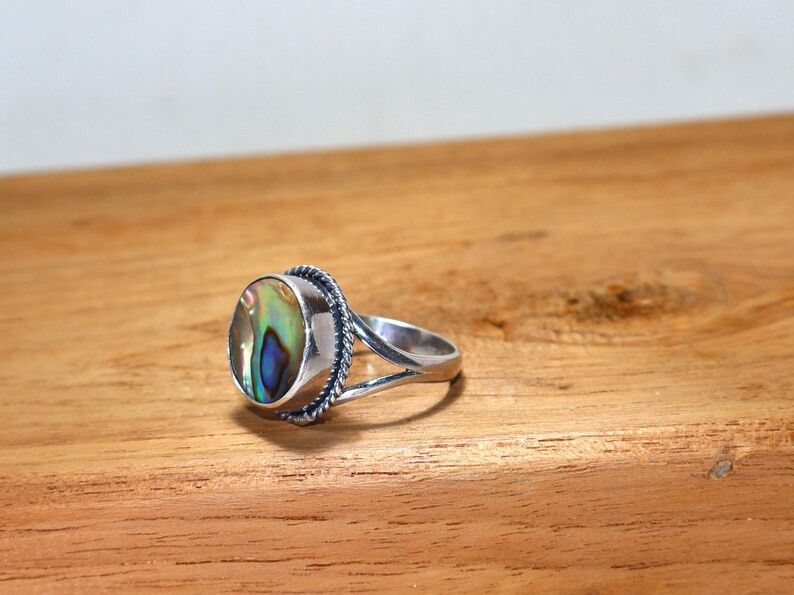 Handmade Abalone Shell Sterling Silver Ring: Handmade Jewelry, Gift Size ONE SIZE - 4 Thumbnail