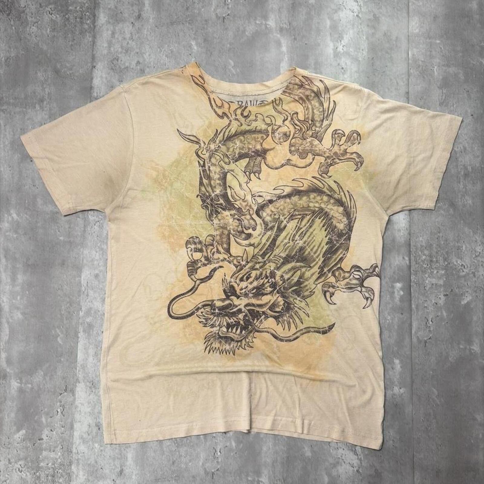 Other Y2K Beige Raw Blue Grunge Dragon Distressed Skater T-Shirt Size US L / EU 52-54 / 3 - 1 Thumbnail