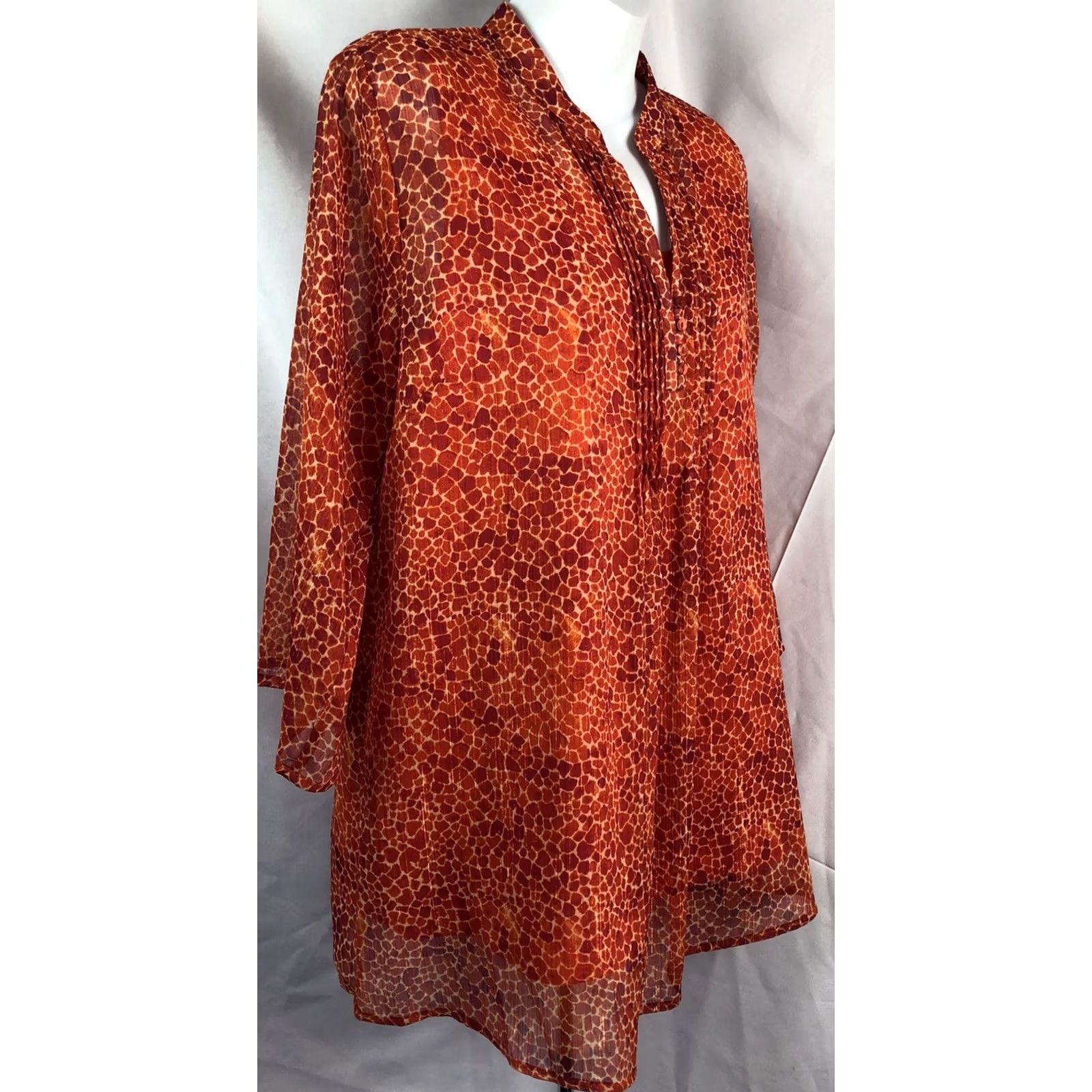 Colombo Jaclyn Smith/Basic Ed 2pc combo Lot blouse & Tank L orange 1/2 sleeve Mock Neck Size L / US 10 / IT 46 - 2 Thumbnail