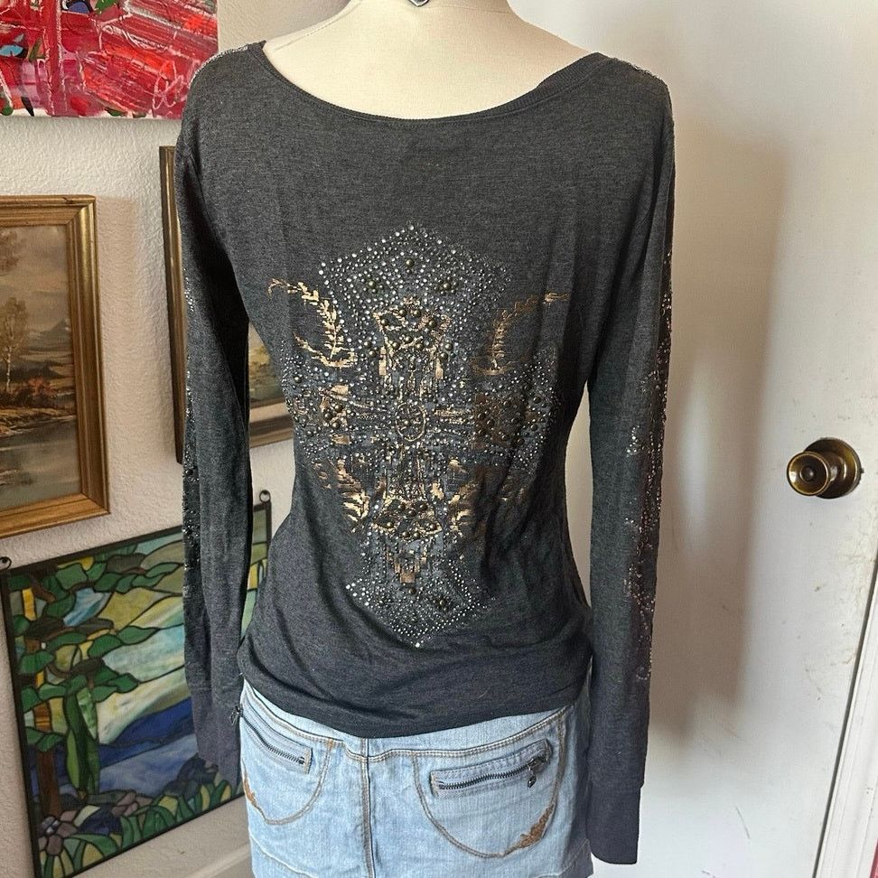 Other miss me grey and gold bedazzled long sleeve shirt Size M / US 6-8 / IT 42-44 - 4 Thumbnail