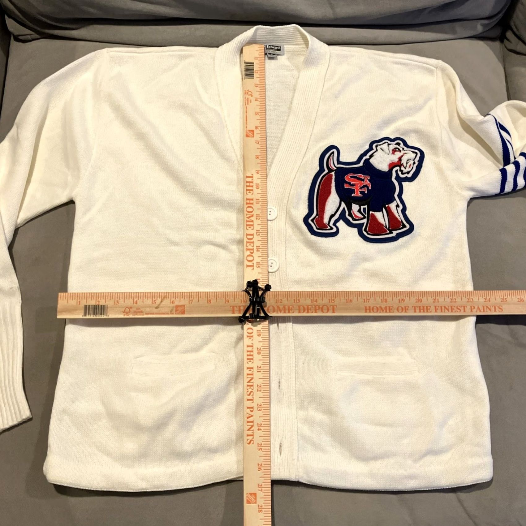 Vintage RARE St. Francis Prep Lettermans Sweater MADE IN USA Men's Large Cardigan Edwards White L Mens Size US L / EU 52-54 / 3 - 5 Thumbnail