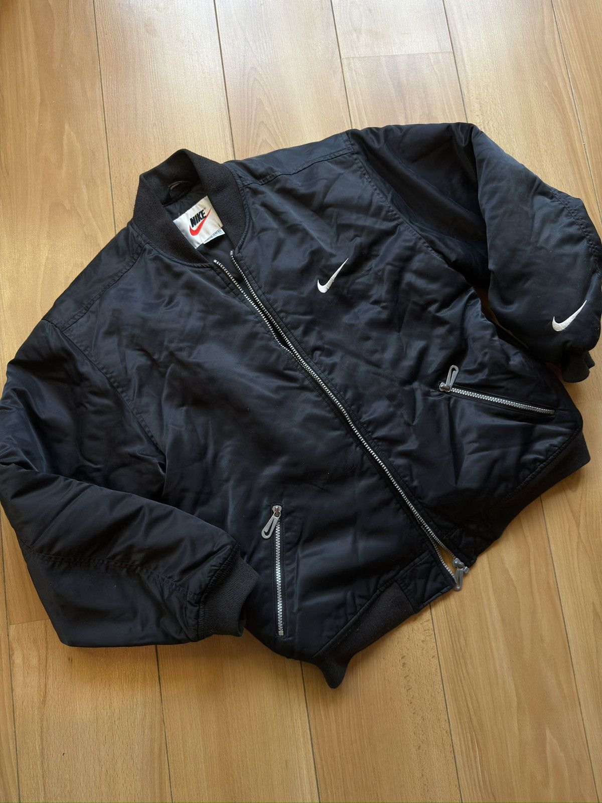 Nike Nike vintage black bomber jacket big logo Size US M / EU 48-50 / 2 - 4 Thumbnail