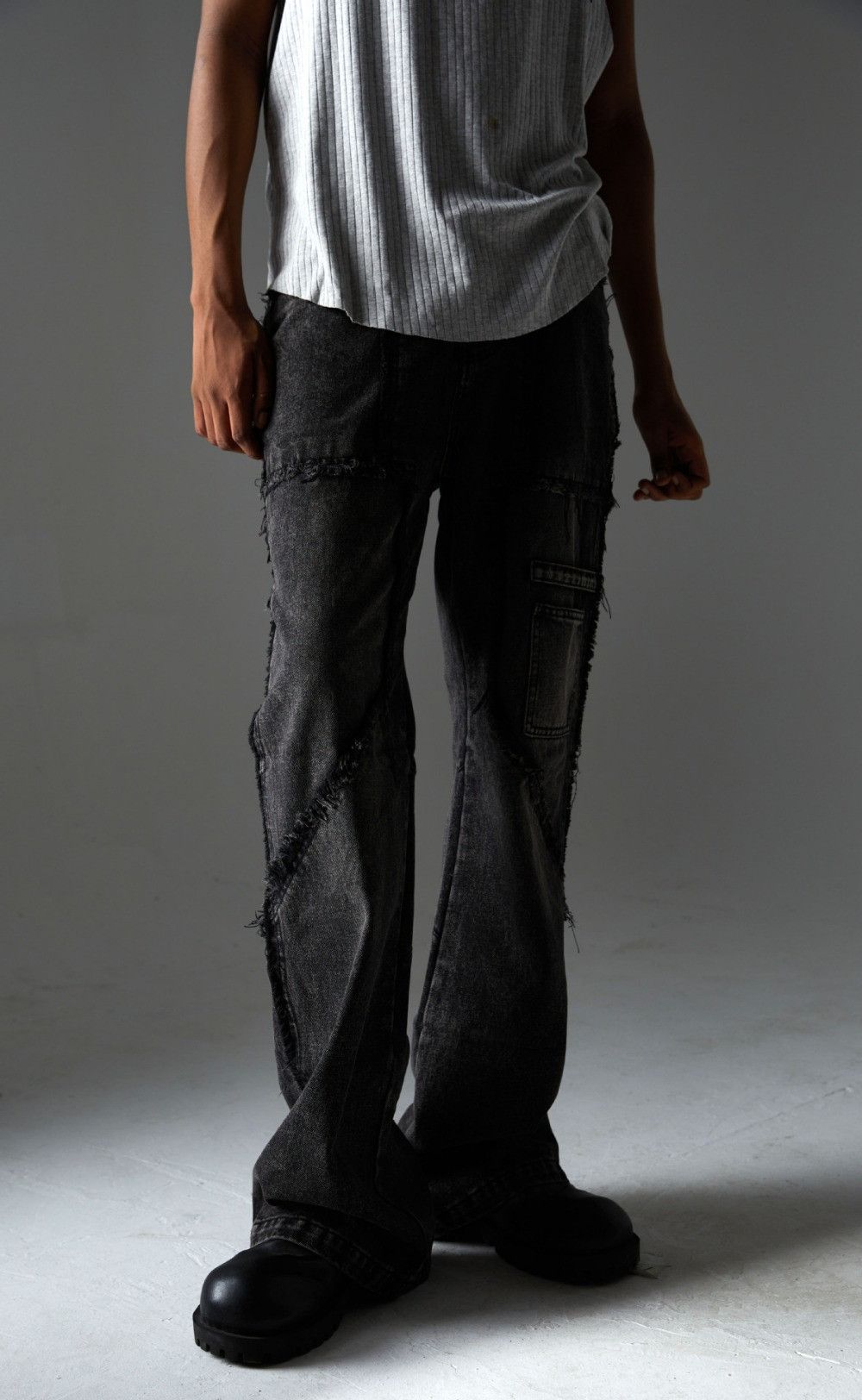 Vintage Splicing Washed Raw Rough Edge Straight Streetwear Jeans Size US 33 - 2 Thumbnail