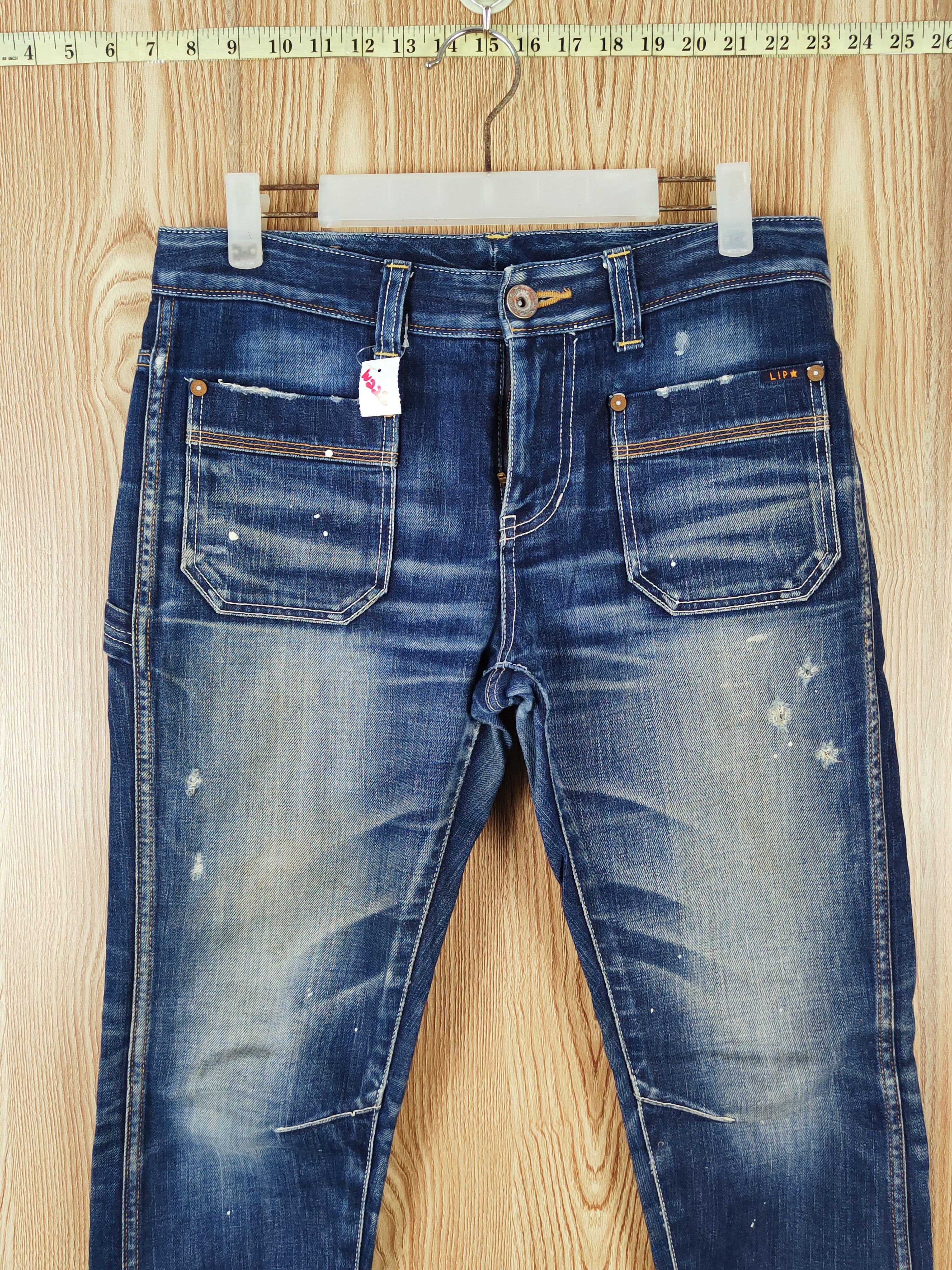 Japanese Brand Lip Star Dark Blue Distressed Ripped Jeans #W222 Size 31" - 2 Thumbnail