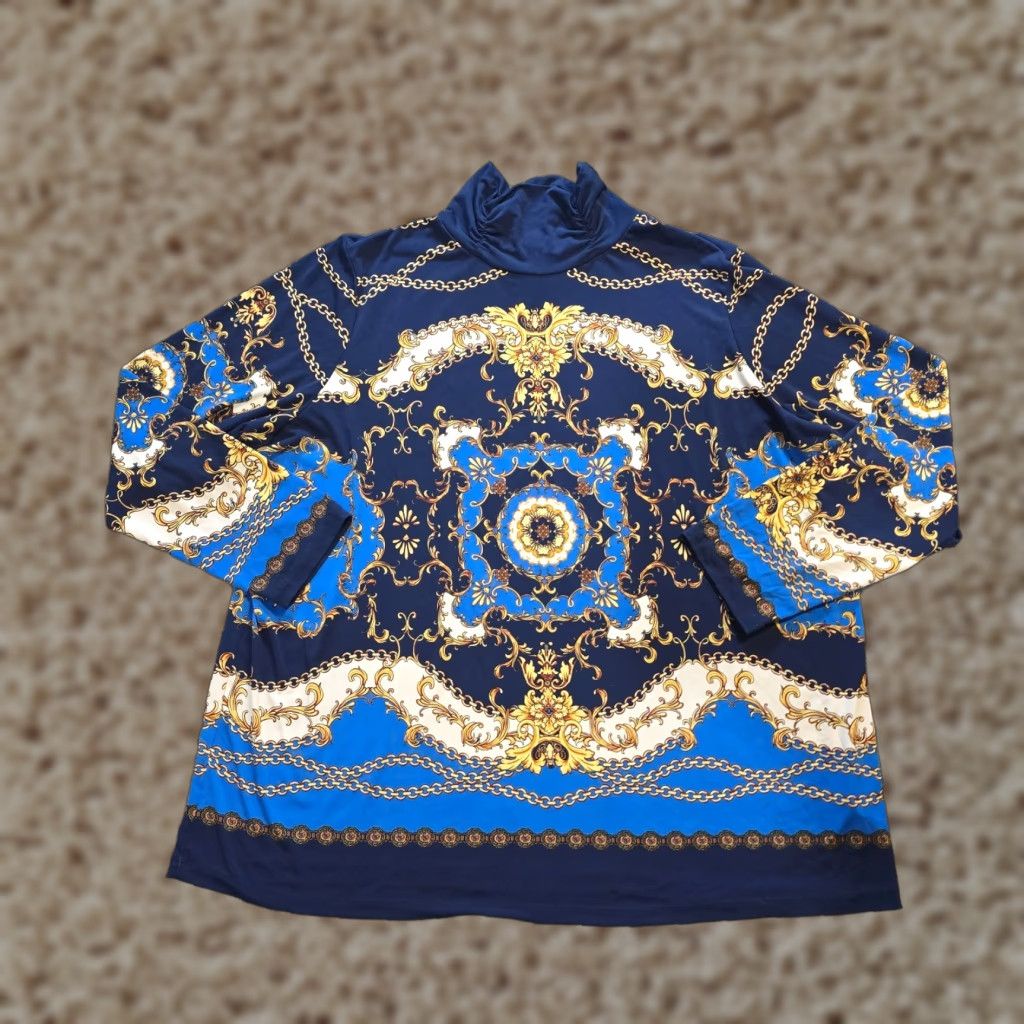 Vintage Susan Graver Top Womens 2X Blue Striped Knit Blouse Casual Career Size XXL / US 16-18 / IT 52-54 - 1 Thumbnail