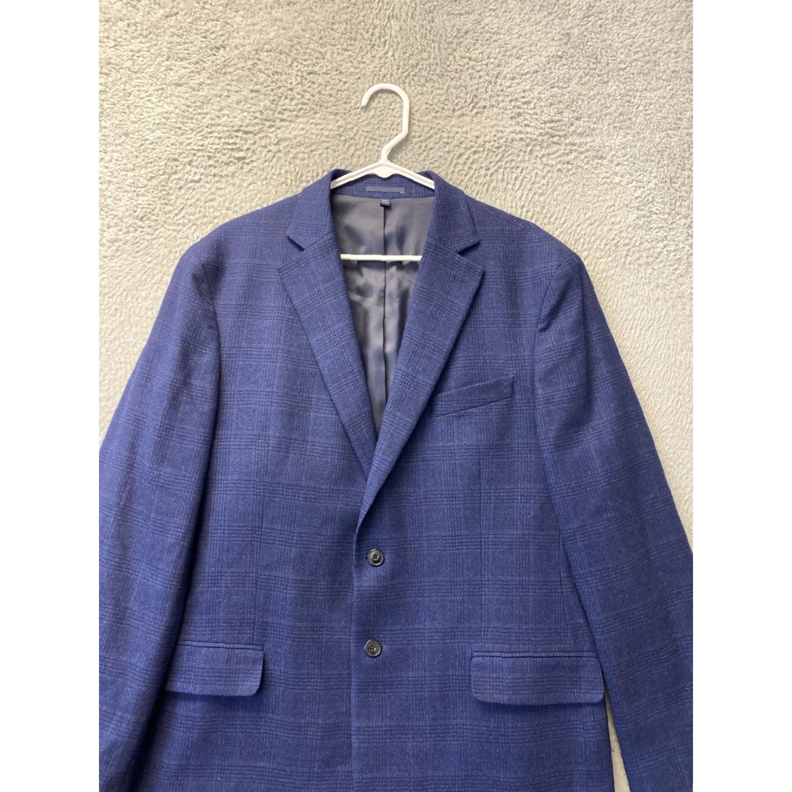 Vintage VINTAGE Jos A Bank Men's Suit Jacket Blue Plaid Wool Spandex 44R Business Wedding Formal Size 44R - 2 Thumbnail