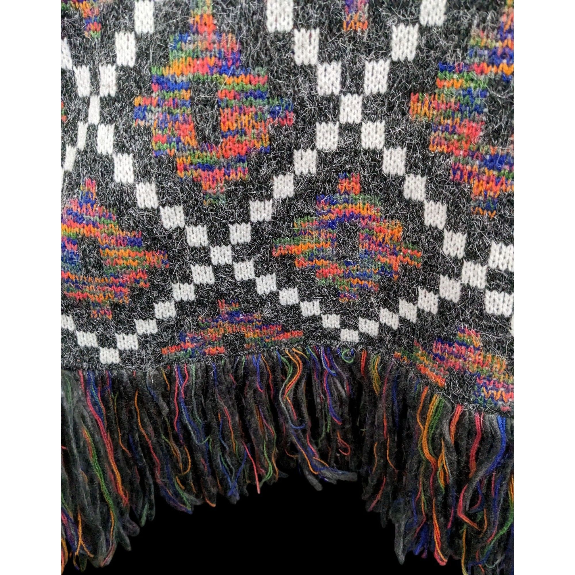 Other Modena Grey And Rainbow Geometric Cowl Neck Fringe Poncho Size ONE SIZE - 9 Thumbnail