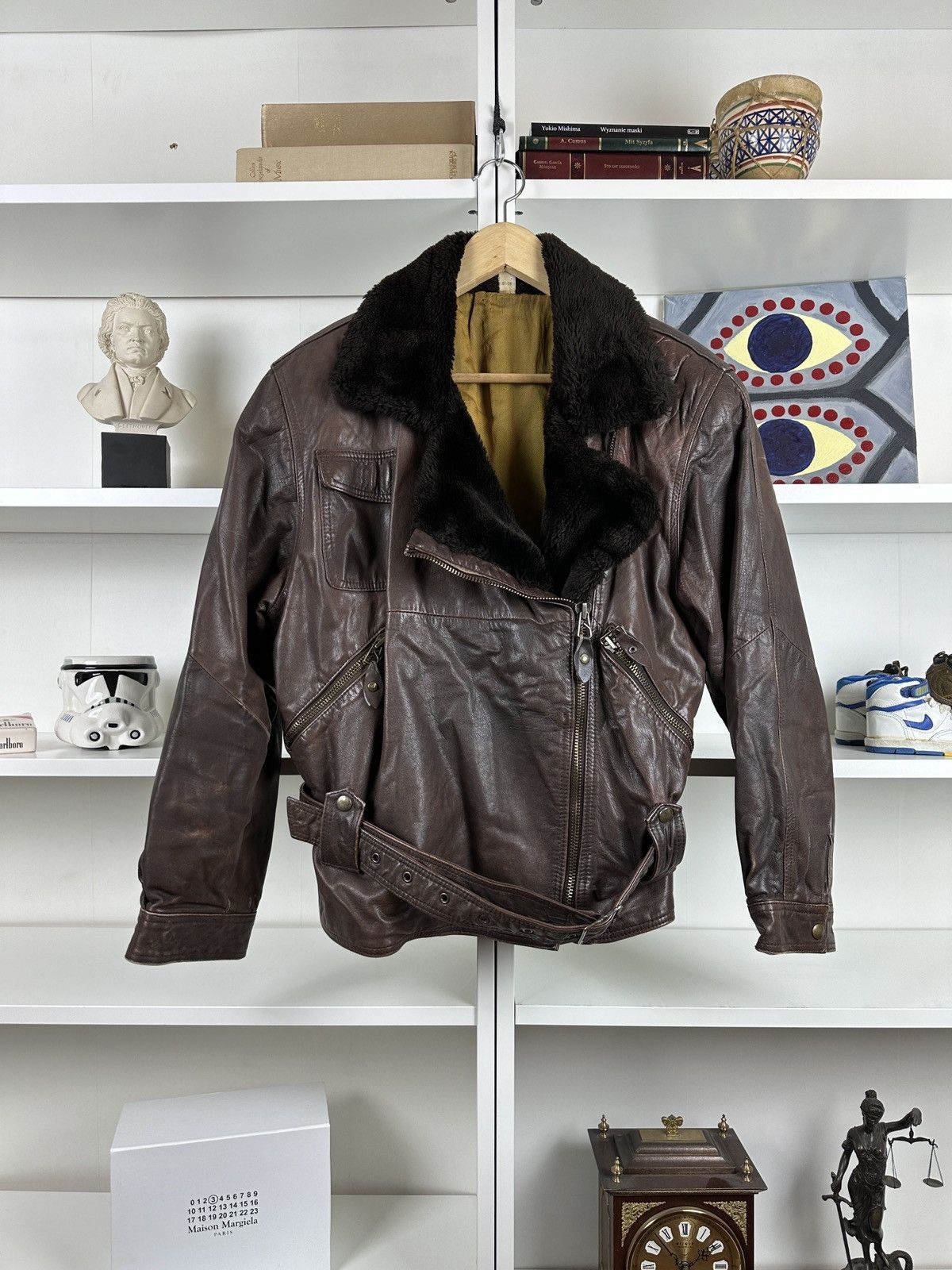 Other Vintage 90s leather jacket with faux fur collar Size L / US 10 / IT 46 - 2 Thumbnail