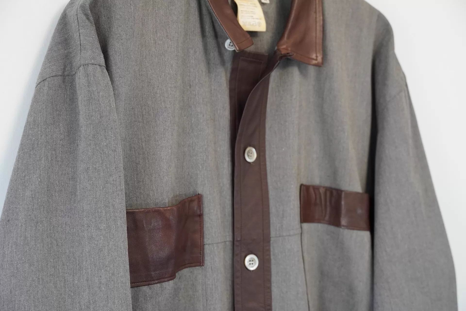Yohji Yamamoto Yohji Yamamoto 90AW Leather Panel Cotton Shirt Size US M / EU 48-50 / 2 - 2 Thumbnail