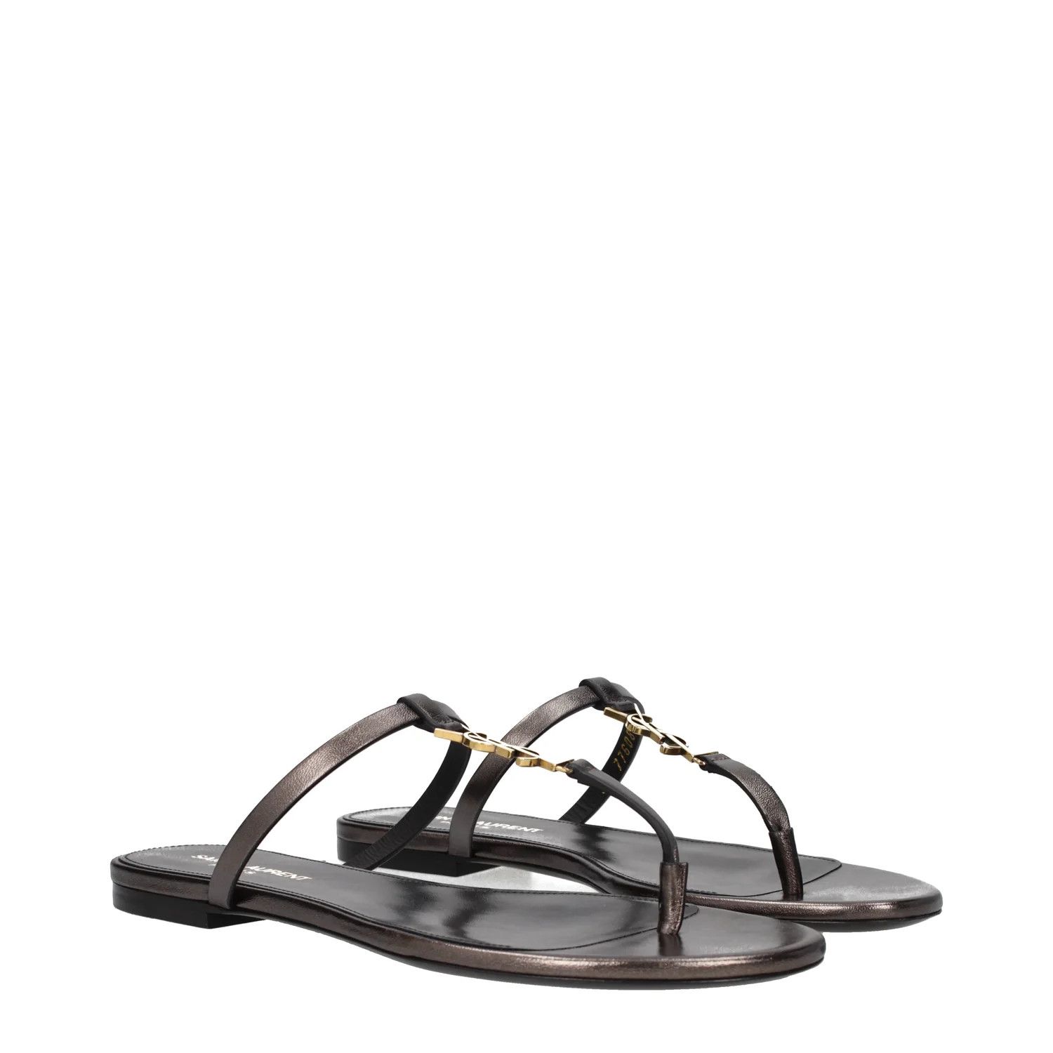 Saint Laurent Paris ob1o1e1124 Leather Flip Flops in Brown/Bronze Size US 8.5 / IT 38.5 - 2 Thumbnail