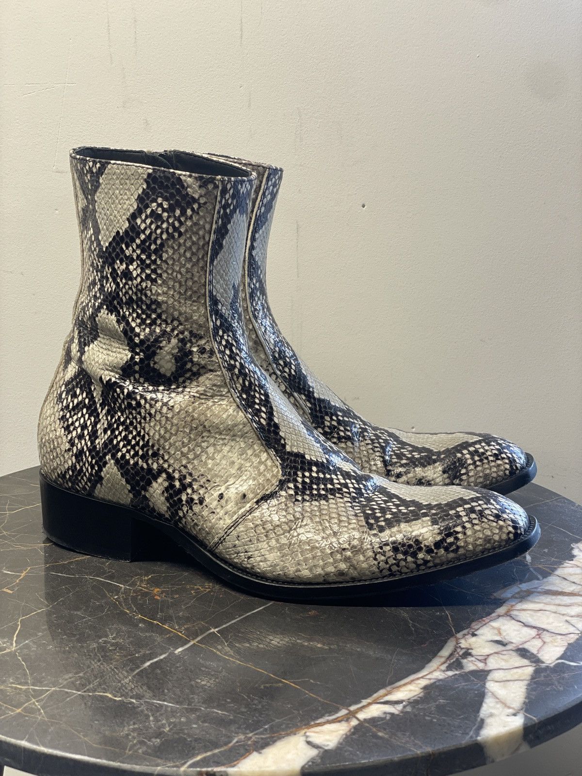 Luca Snake Print Gray Leather Zip Boots From The First