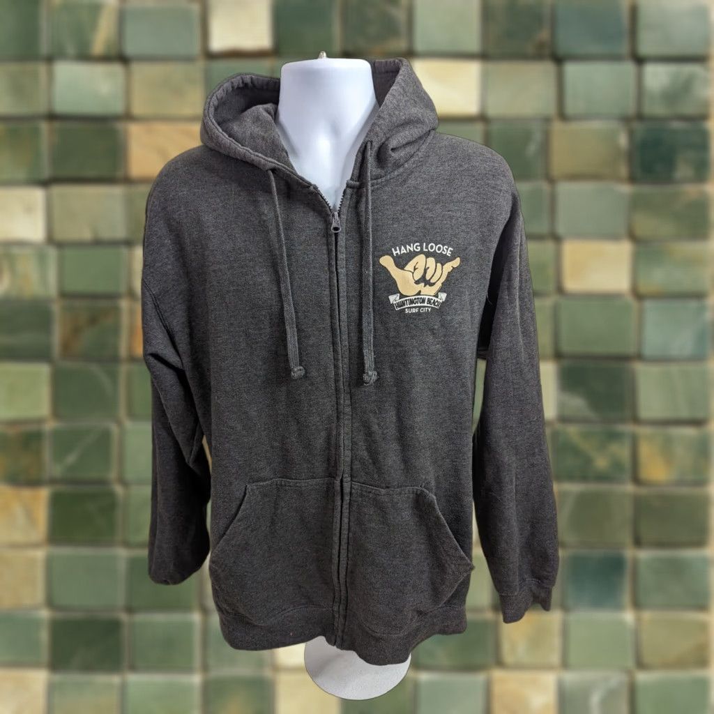Vintage VINTAGE Hang Loose California Huntington Beach Full Zip Hoodie Mens Large Gray Size US L / EU 52-54 / 3 - 1 Thumbnail
