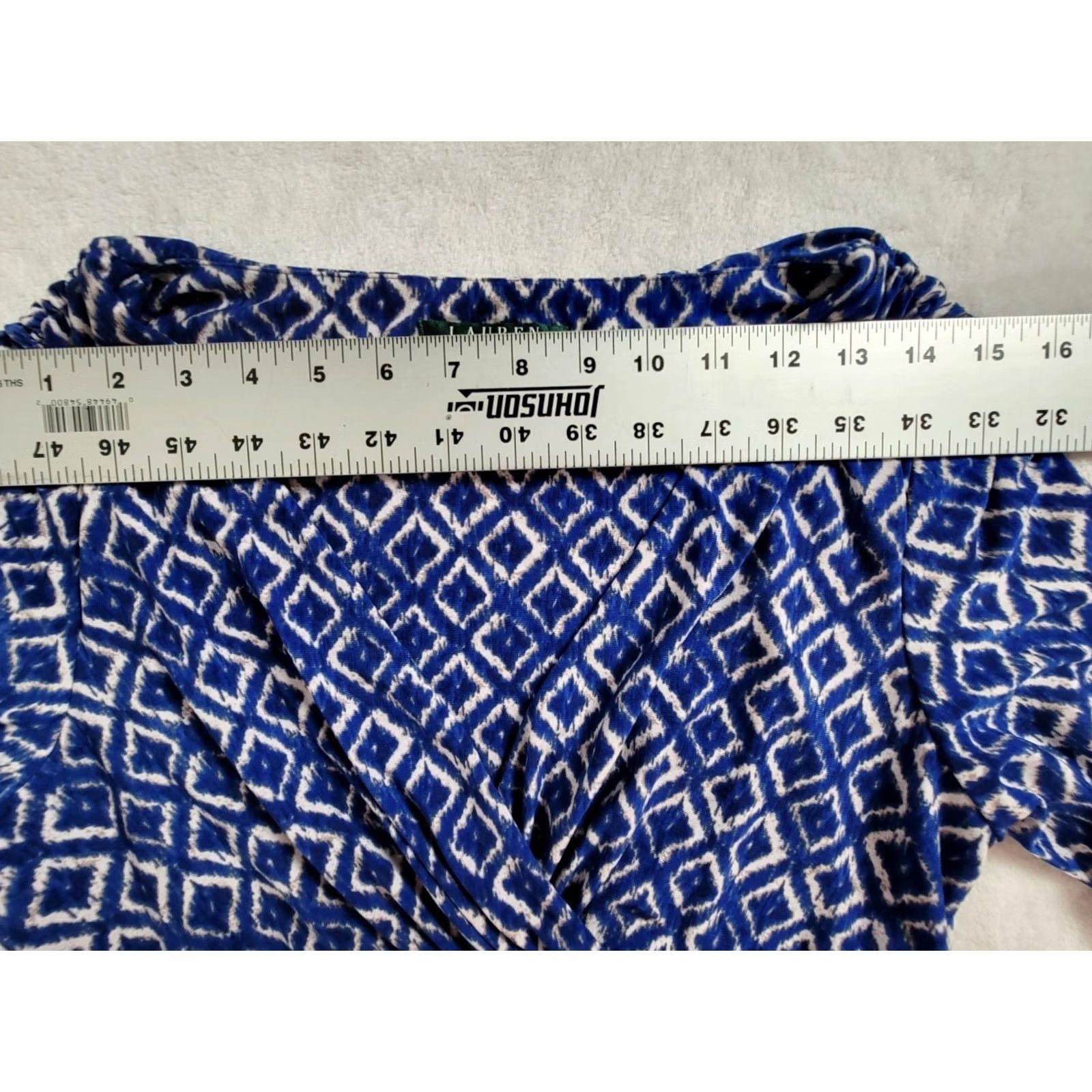 Ralph Lauren Lauren Ralph Lauren Womens Blue Ikat Faux Wrap Dress Short Sleeve Ruched Size 6 Knee Length V-Neck Pullover Dress Casual/Business Womens Size 28" / US 6 / IT 42 - 5 Thumbnail