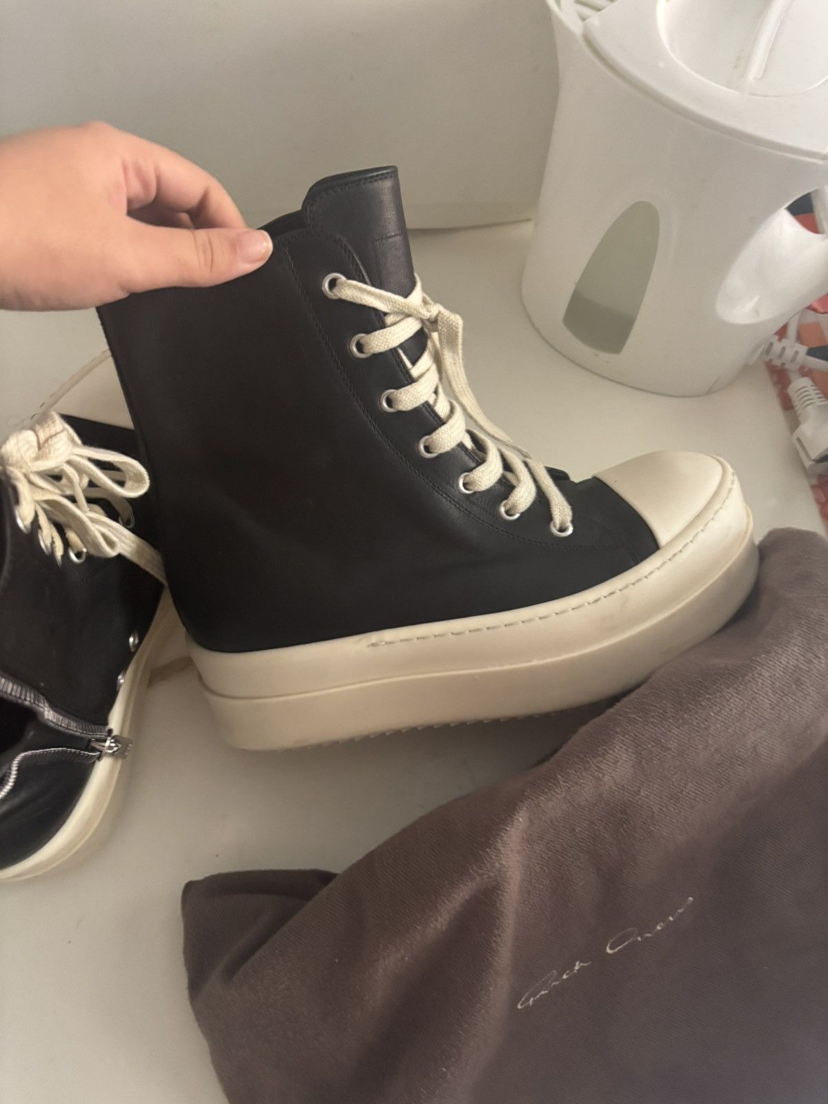 Rick Owens Rick Owens DRKSHDW Ramones High Top Leather Sneakers Size US 8.5 / IT 38.5 - 10 Thumbnail