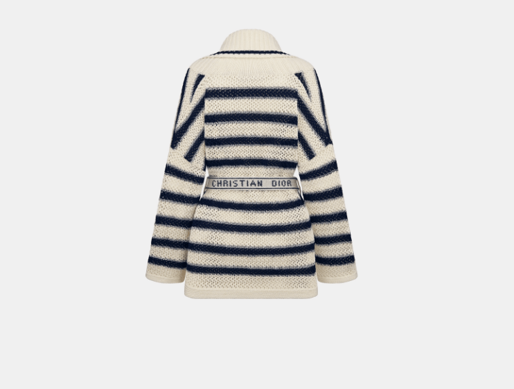 Dior o1w1db10925 444G10 Belted Cardigan in Ecru/Navy Blue Size XS / US 0-2 / IT 36-38 - 2 Thumbnail