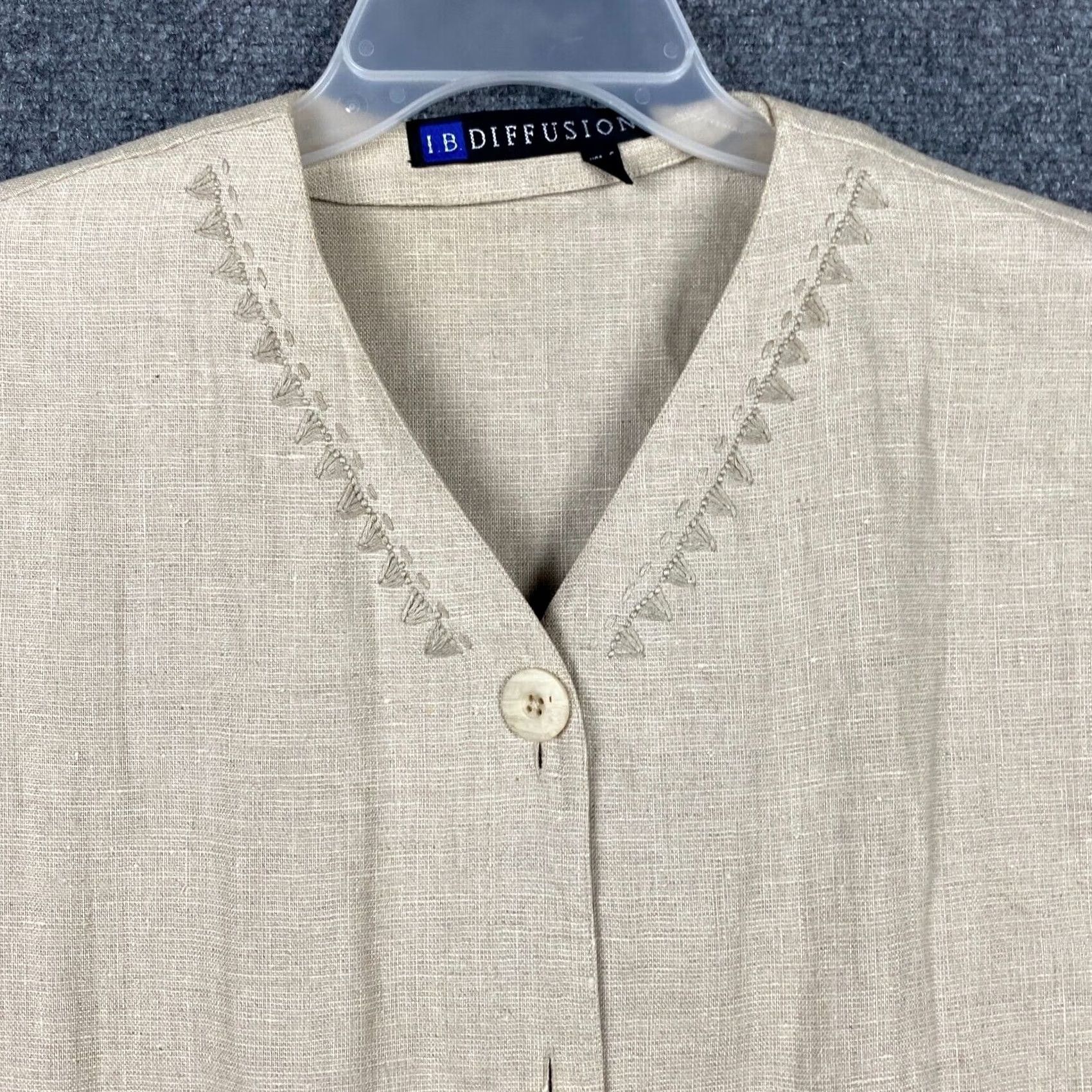 Vintage I.B. Diffusion Button Up Short Sleeve Top Size 6 Beige Womens Adults Size M / US 6-8 / IT 42-44 - 3 Thumbnail