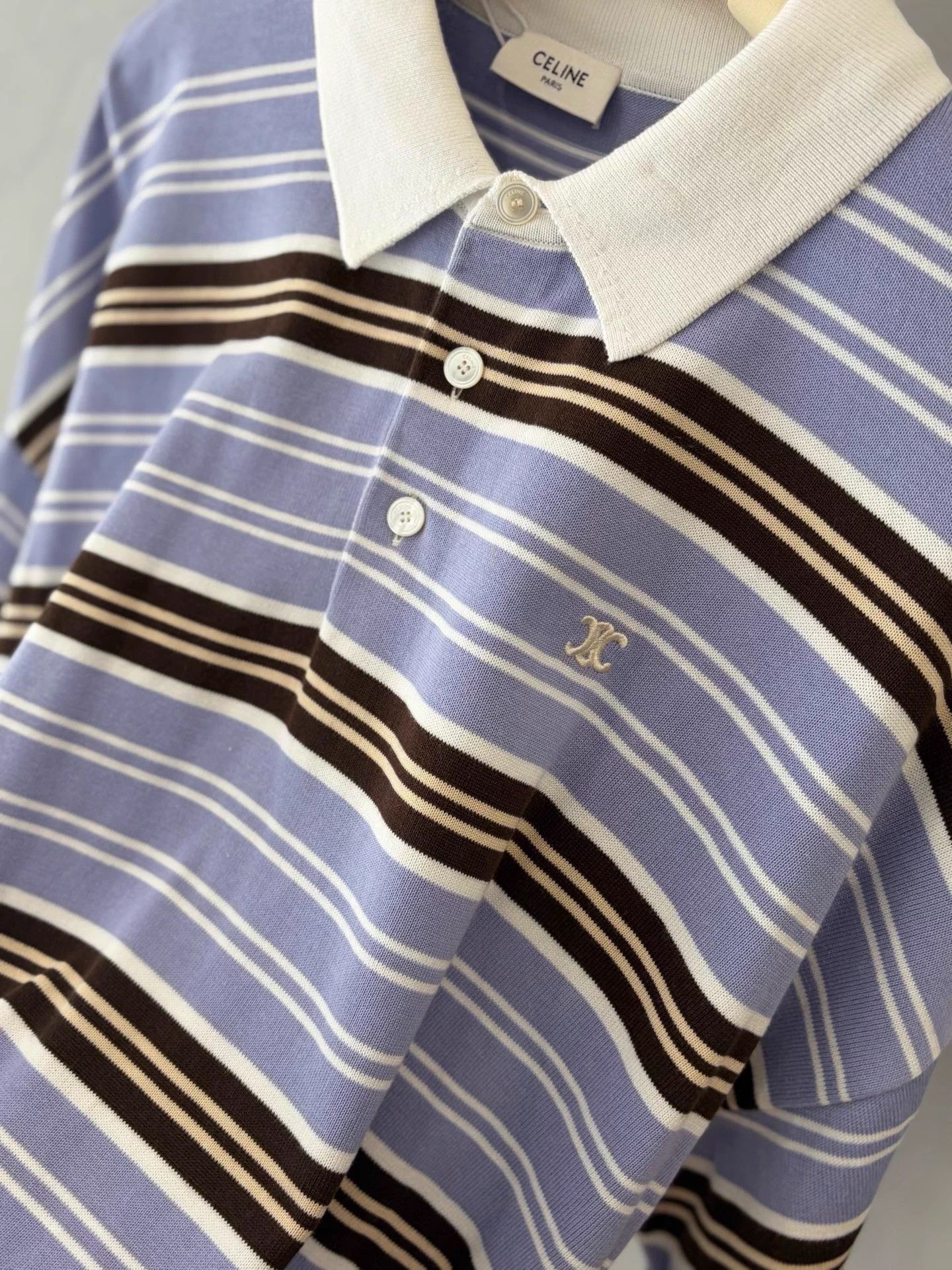 Celine Celine 25SS Lavender Stripe Polo Neck Long Sleeve Women's XS Size XS / US 0-2 / IT 36-38 - 2 Thumbnail