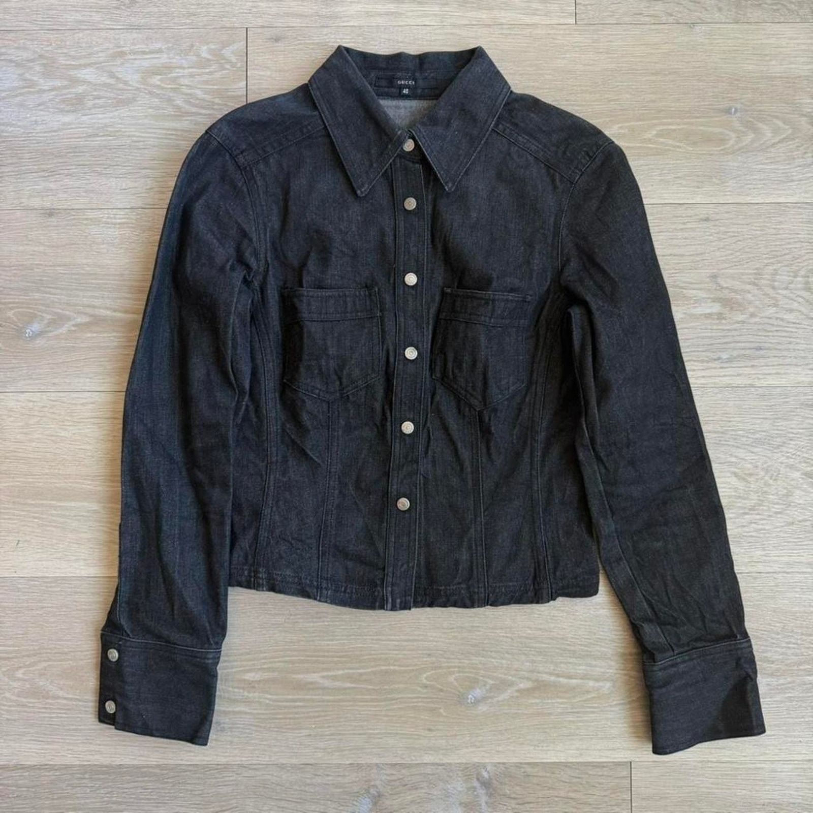 Gucci Gucci by Tom Ford SS1998 Denim Jacket Black Size S / US 4 / IT 40 - 1 Thumbnail