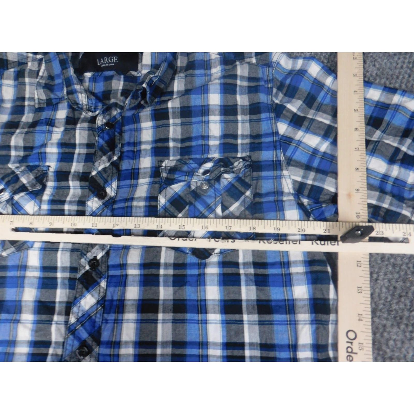 Carbon Carbon Mens Shirt L blue plaid Button-Down Short Sleeve Slim Casual Size US L / EU 52-54 / 3 - 7 Thumbnail