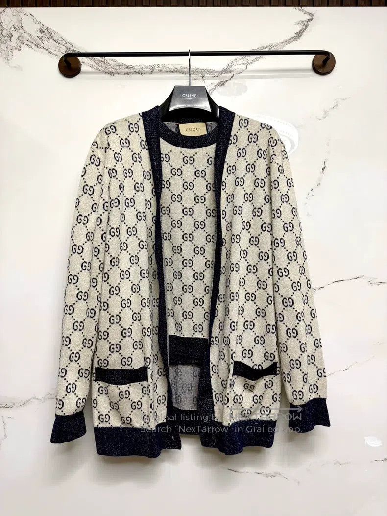 Gucci Guicci Monogrammed knit cardigan sweater Size US XL / EU 56 / 4 - 1 Thumbnail
