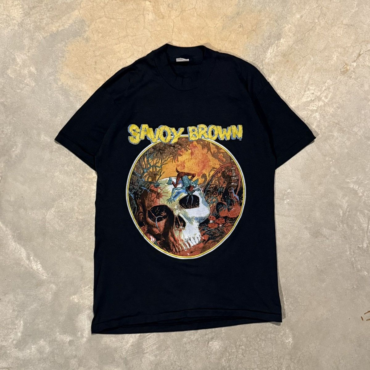 1980s Savoy Brown Skull Looking In Band Tour Tee ERD Grunge