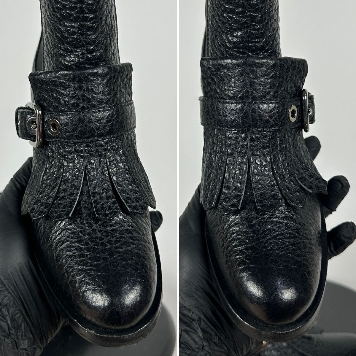 Prada Prada Black Leather Buckle Fringe Chelsea Ankle Boots Size US 6.5 / IT 36.5 - 23 Thumbnail