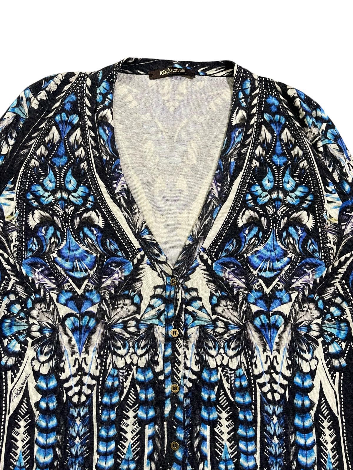 Roberto Cavalli FW 14 Roberto Cavalli Floral Blue Cardigan Size M / US 6-8 / IT 42-44 - 7 Thumbnail