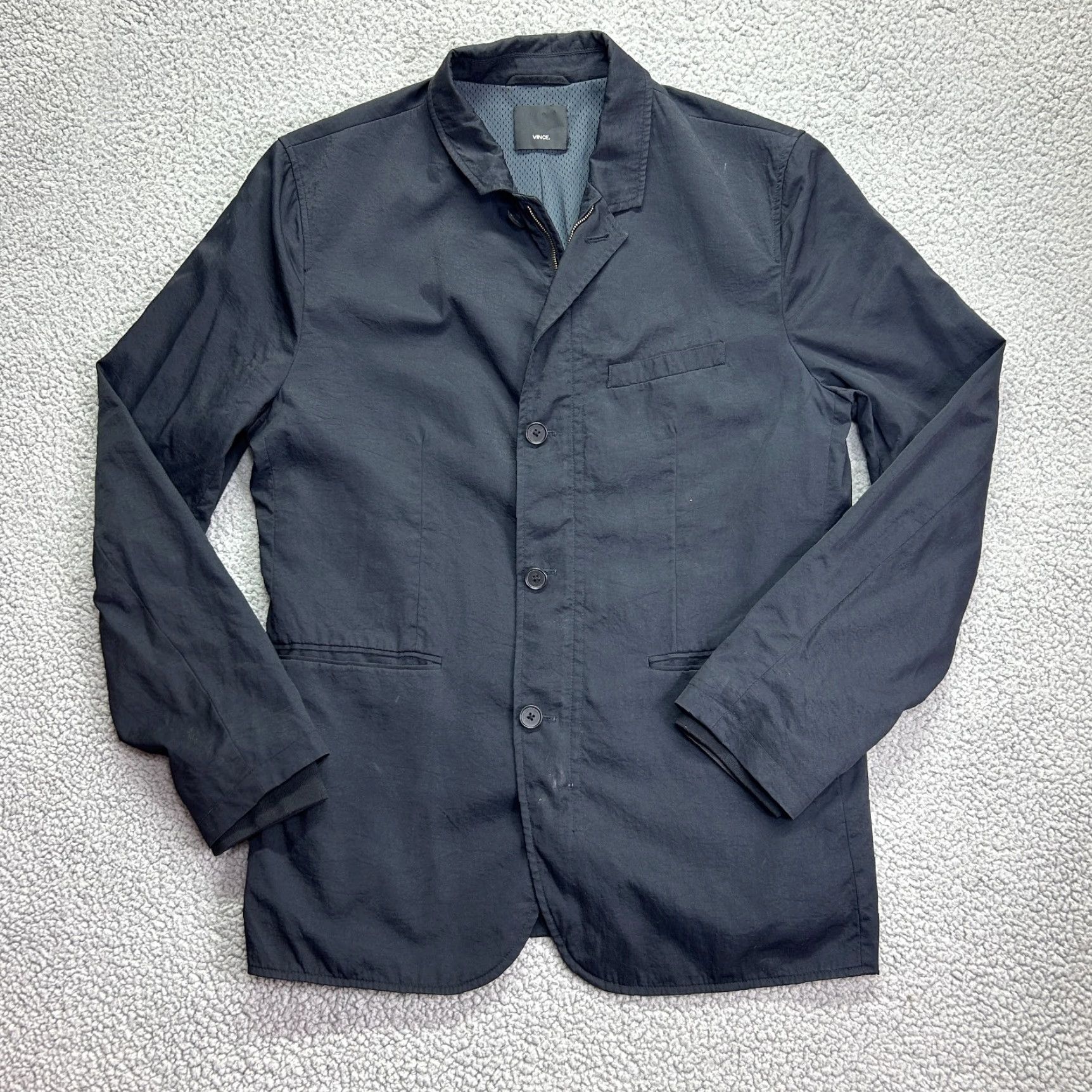 Vince Vince Blazer Mens 46 Navy Blue Tech Fabric Casual Formal 100% Authentic USA Seller Mens Size 46R - 2 Thumbnail