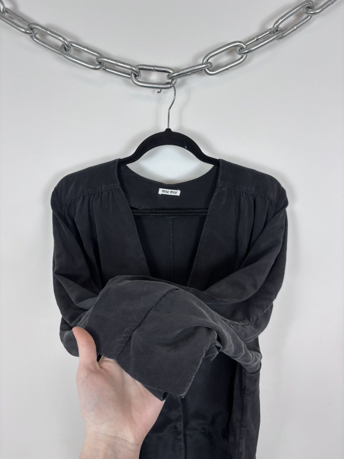 Miu Miu Miu Miu Women’s Grey/Black Silk Snap Cardigan Blouse Dress Size M / US 6-8 / IT 42-44 - 5 Thumbnail