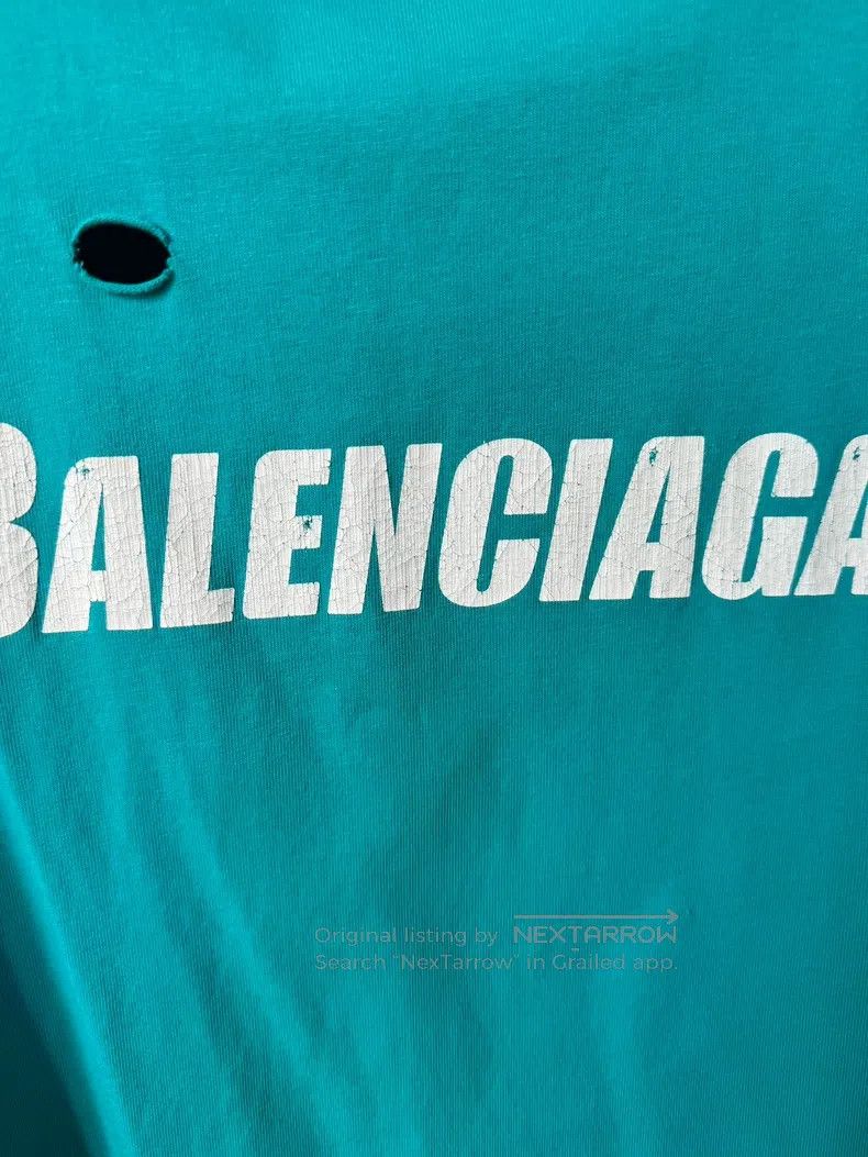 Balenciaga Balenciaga Ripped Logo T-Shirt in Lake Blue, Size S Size US S / EU 44-46 / 1 - 3 Thumbnail